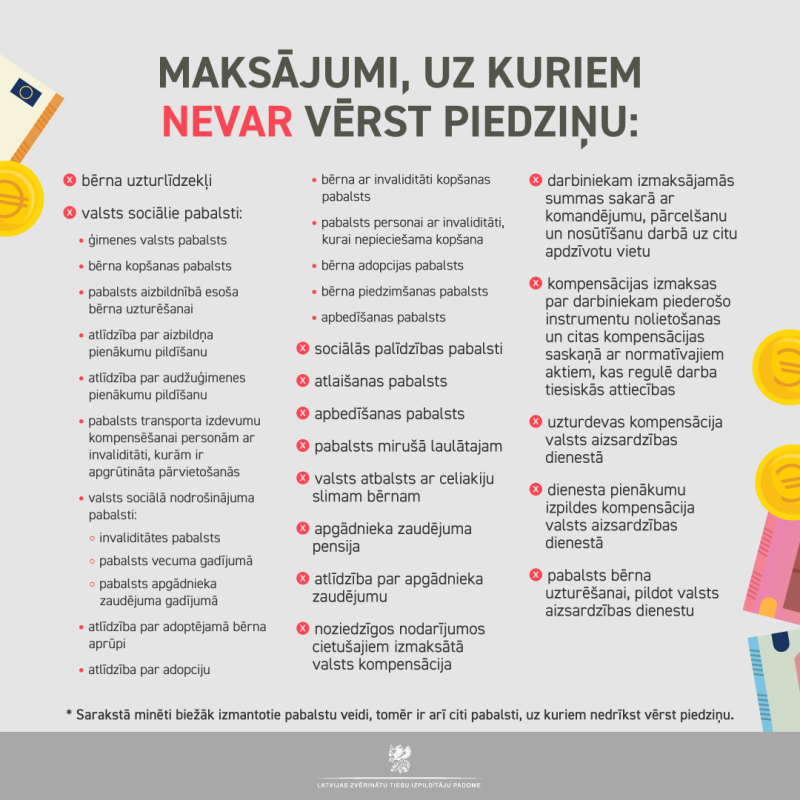 Maksājumi, uz kuriem nevar vērst piedziņu (Tiesu izpildītāju diena 2026)